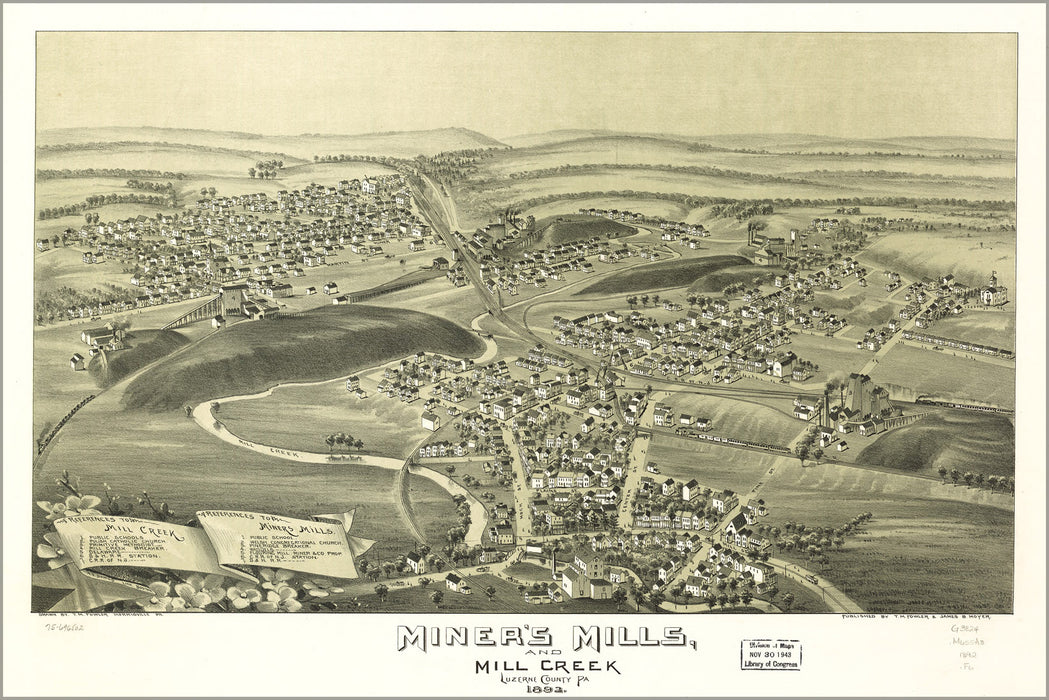 24"x36" Gallery Poster, map Miners Mills & Mill Creek pennsylvania 1892