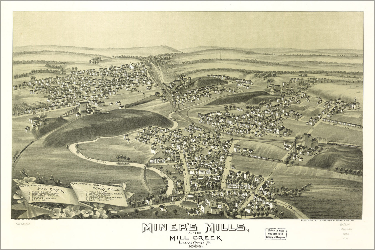 24"x36" Gallery Poster, map Miners Mills & Mill Creek pennsylvania 1892