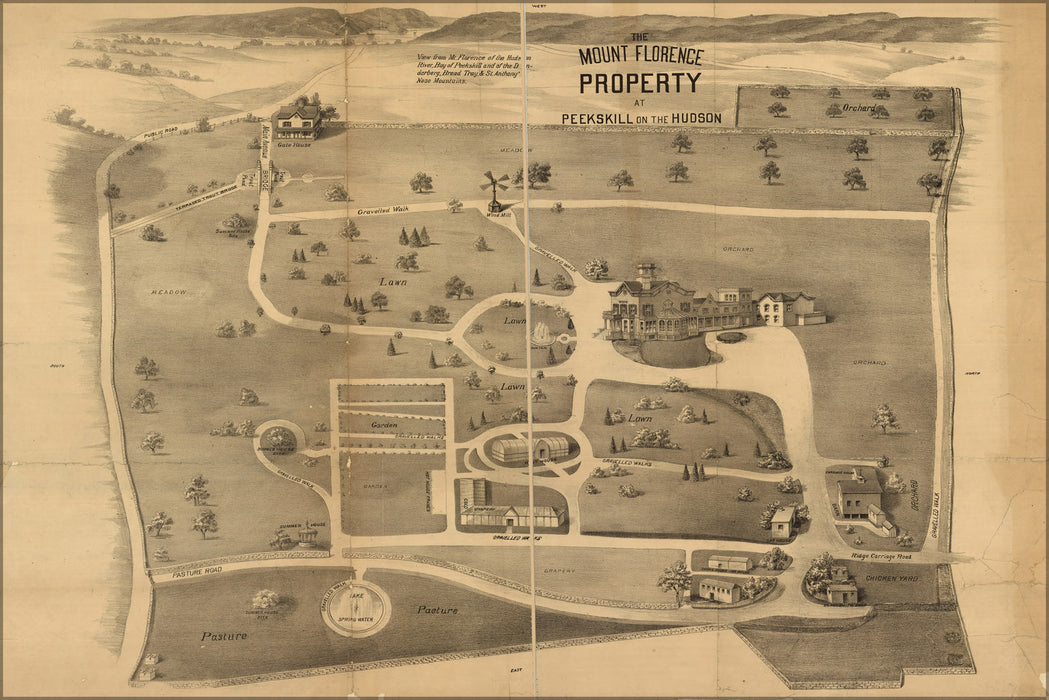 24"x36" Gallery Poster, map Mount Florence prop. Peekskill new york 1890