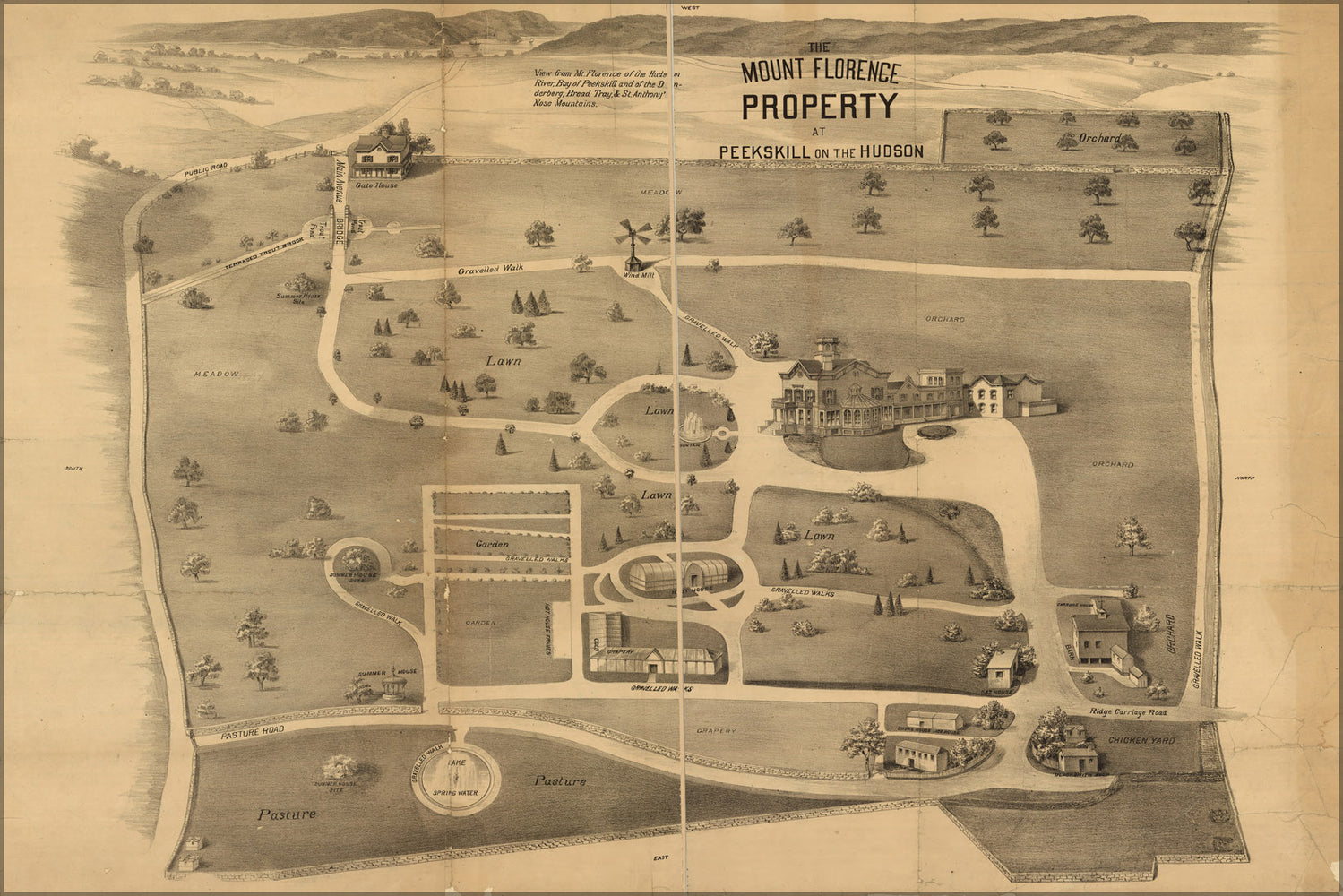 24"x36" Gallery Poster, map Mount Florence prop. Peekskill new york 1890