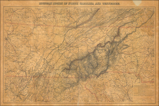 24"x36" Gallery Poster, map Mountain region North Carolina Tennessee 1864