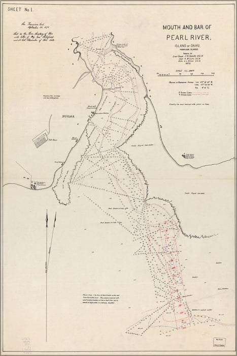 24"x36" Gallery Poster, map Mouth & bar of Pearl River Oahu Hawaii 1873