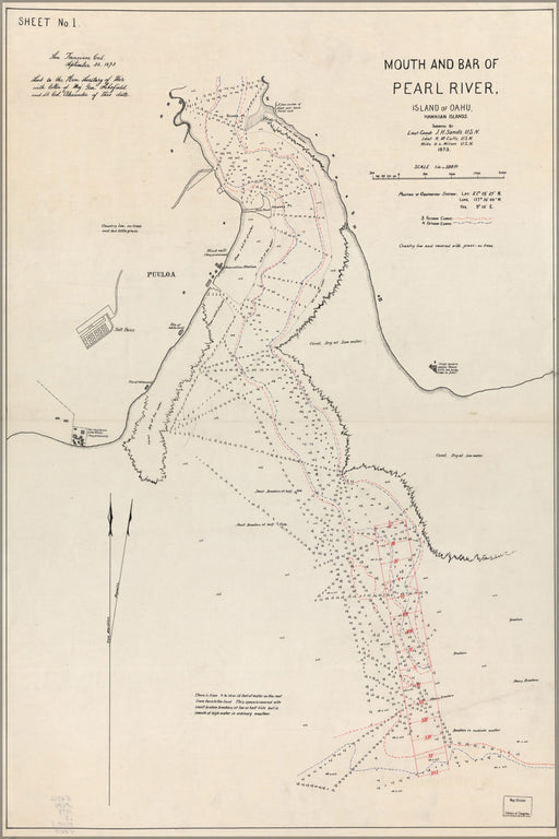 24"x36" Gallery Poster, map Mouth & bar of Pearl River Oahu Hawaii 1873