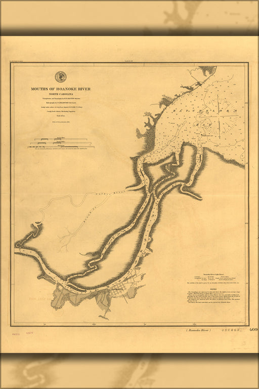 24"x36" Gallery Poster, map Mouths of Roanoke River North Carolina 1864