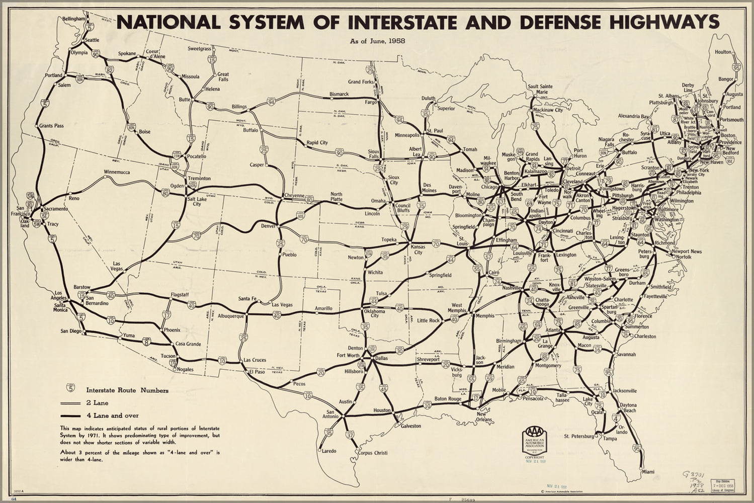 24"x36" Gallery Poster, map National interstate & defense highways 1958