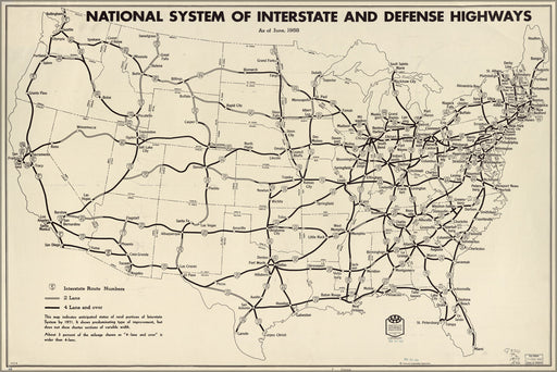 24"x36" Gallery Poster, map National interstate & defense highways 1958