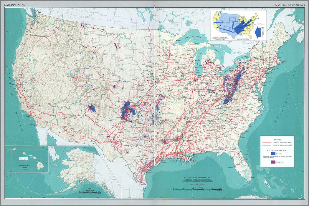 24"x36" Gallery Poster, map Natural Gas Pipelines united states pb1970