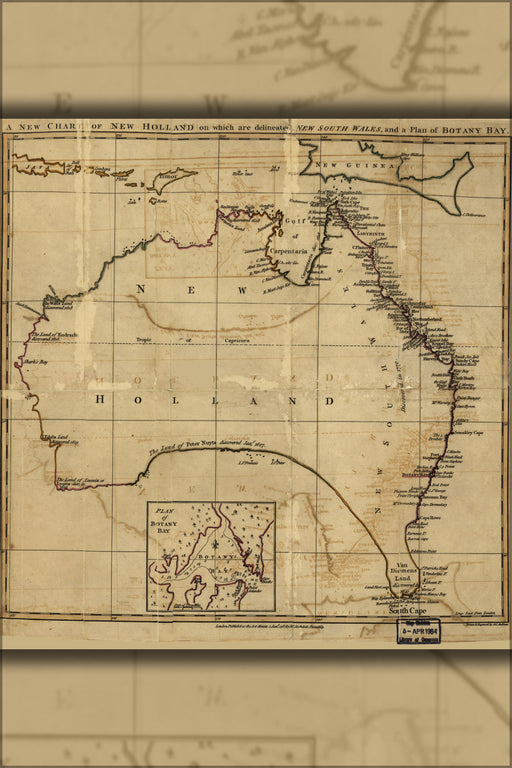 24"x36" Gallery Poster, map New Holland australia & Botany Bay plan 1814