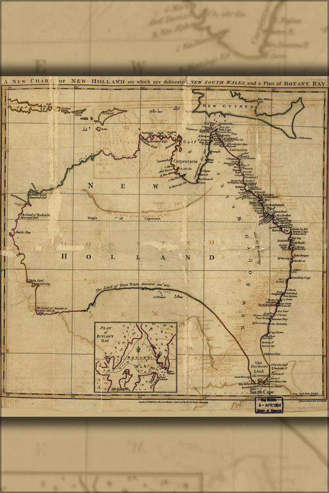 24"x36" Gallery Poster, map New Holland australia & Botany Bay plan 1814