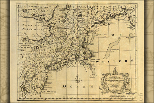 24"x36" Gallery Poster, map New Jersey Pennsylvania New York 1747