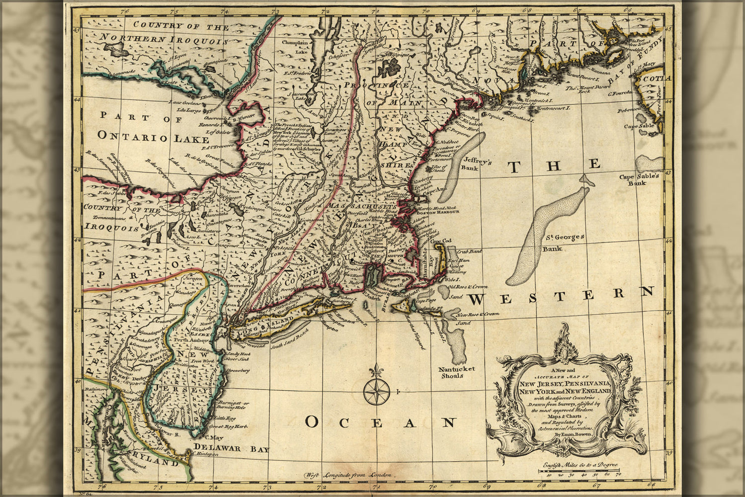 24"x36" Gallery Poster, map New Jersey Pennsylvania New York 1752