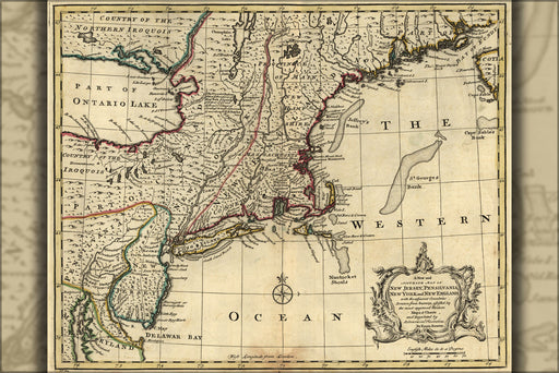 24"x36" Gallery Poster, map New Jersey Pennsylvania New York 1752