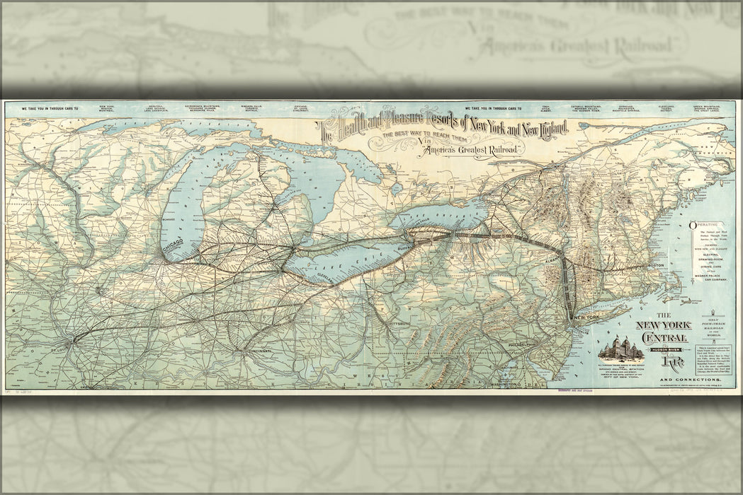 24"x36" Gallery Poster, map New York Central Hudson River Railroad 1893