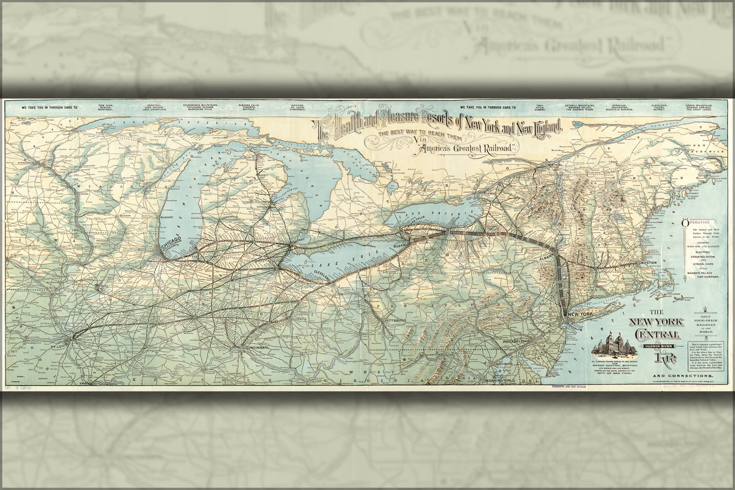 24"x36" Gallery Poster, map New York Central Hudson River Railroad 1893