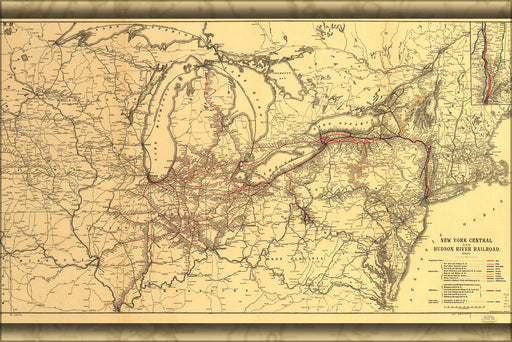 24"x36" Gallery Poster, map New York Central Hudson River Railroad 1900