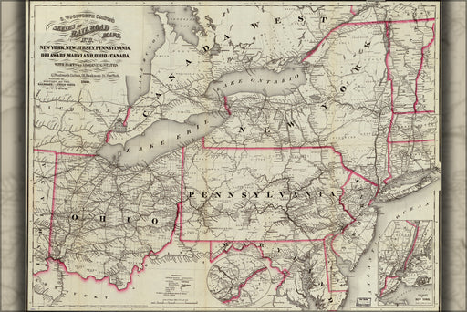 24"x36" Gallery Poster, map New York Jersey Pennsylvania Delaware 1860