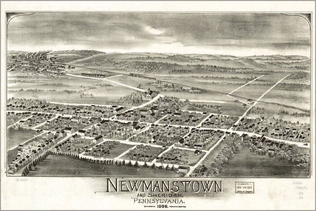 24"x36" Gallery Poster, map Newmanstown & Sheridan Pennsylvania 1898