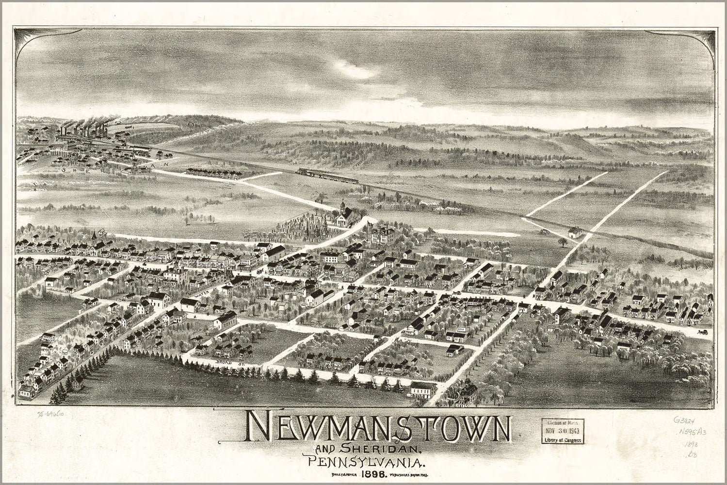 24"x36" Gallery Poster, map Newmanstown & Sheridan Pennsylvania 1898