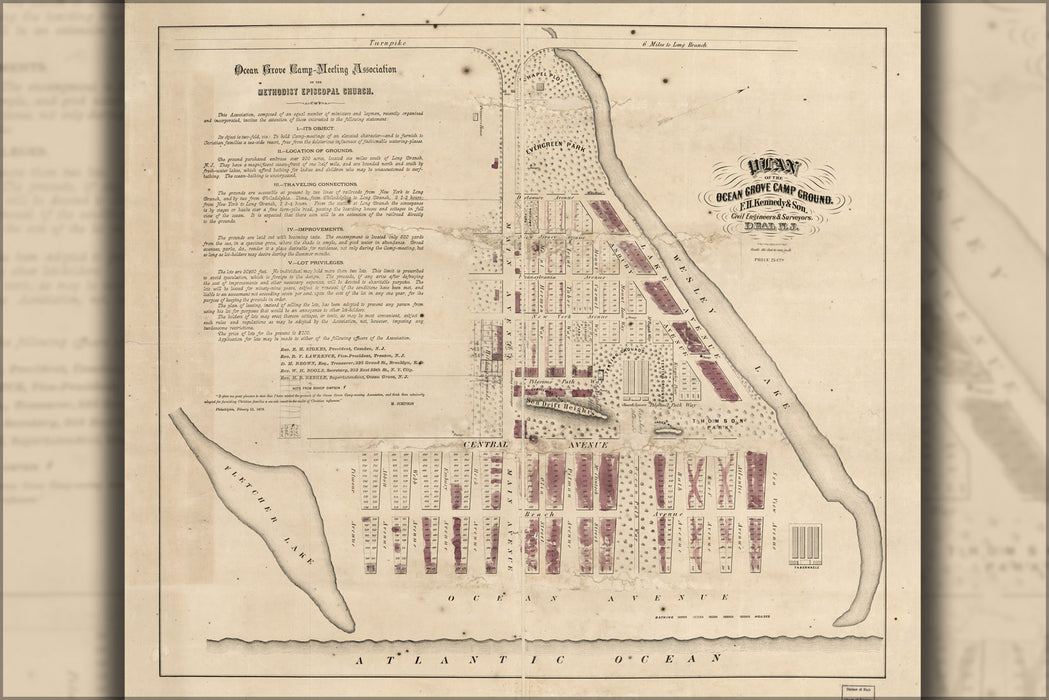 24"x36" Gallery Poster, map Ocean Grove Camp Ground new jersey 1870