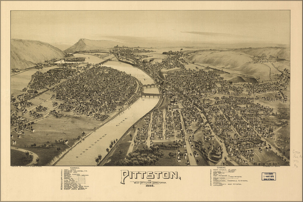 24"x36" Gallery Poster, map Pittston West Pittston Pennsylvania 1892