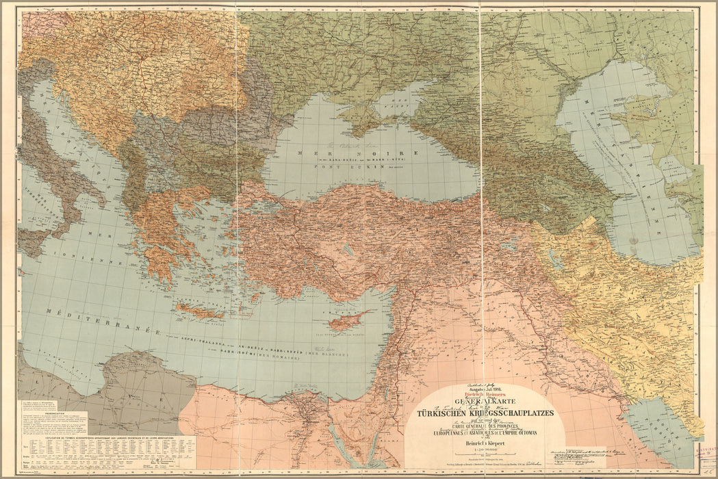 24"x36" Gallery Poster, map Turkish Ottoman war theaters 1916 in turkish