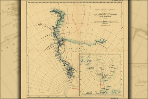 24"x36" Gallery Poster, map antarctica expedition 1907 ernest shackleton