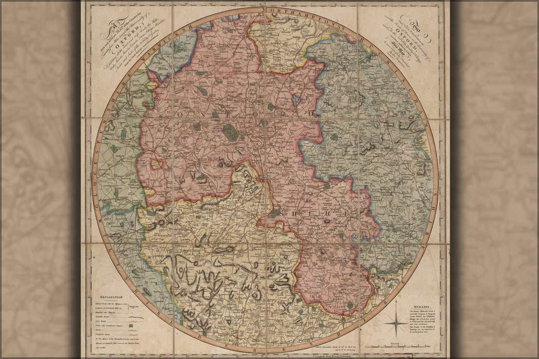 24"x36" Gallery Poster, map area of University of Oxford england 1805