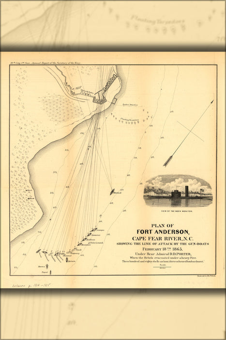 24"x36" Gallery Poster, map attack on Fort Anderson North carolina 1865
