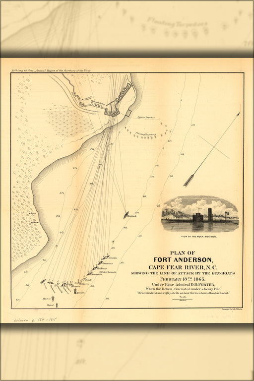 24"x36" Gallery Poster, map attack on Fort Anderson North carolina 1865