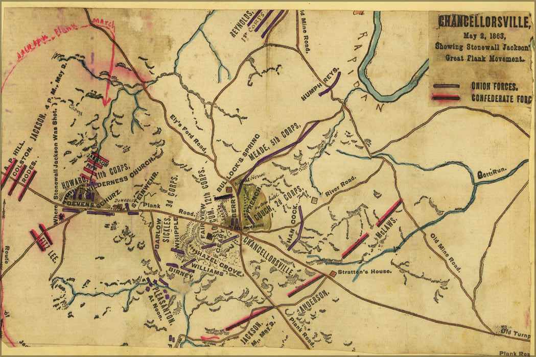 24"x36" Gallery Poster, map battle of Chancellorsville Stonewall Jackson