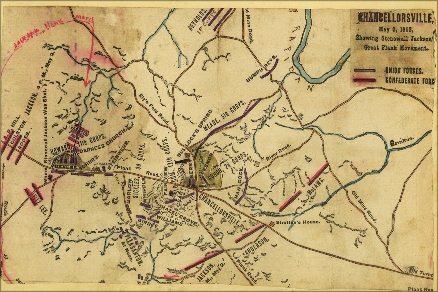 24"x36" Gallery Poster, map battle of Chancellorsville Stonewall Jackson