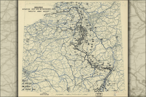 24"x36" Gallery Poster, map battle of the bulge Dec 22 1944 HQ Twelfth Army Group situation map