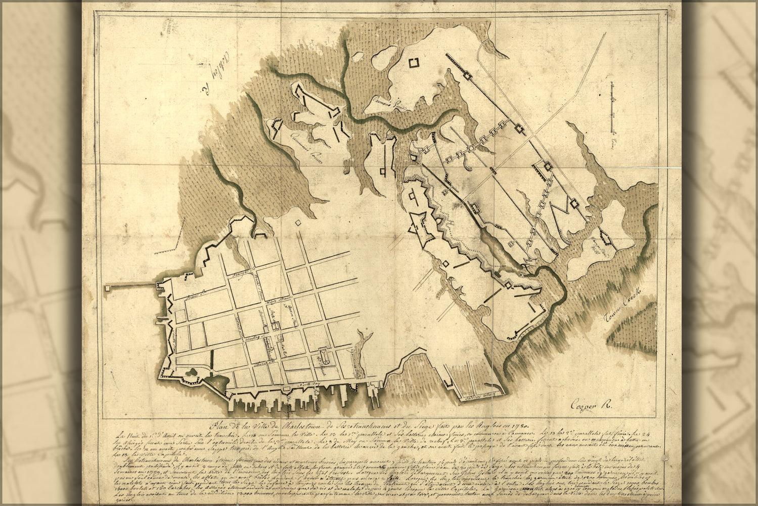 24"x36" Gallery Poster, map charleston s.c. british lines 1780 in french
