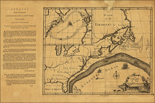 24"x36" Gallery Poster, map chart of the Gulf Stream 1786