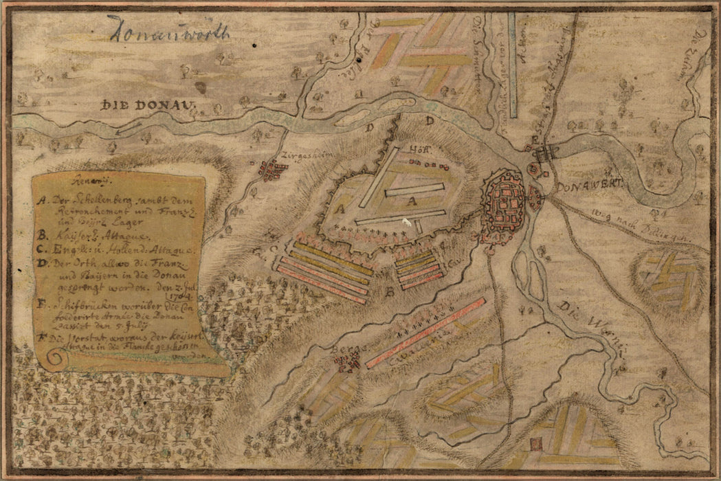 24"x36" Gallery Poster, map donauworth war of Spanish Succession 1704