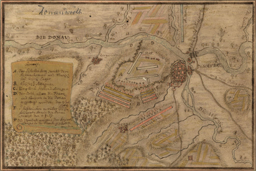 24"x36" Gallery Poster, map donauworth war of Spanish Succession 1704