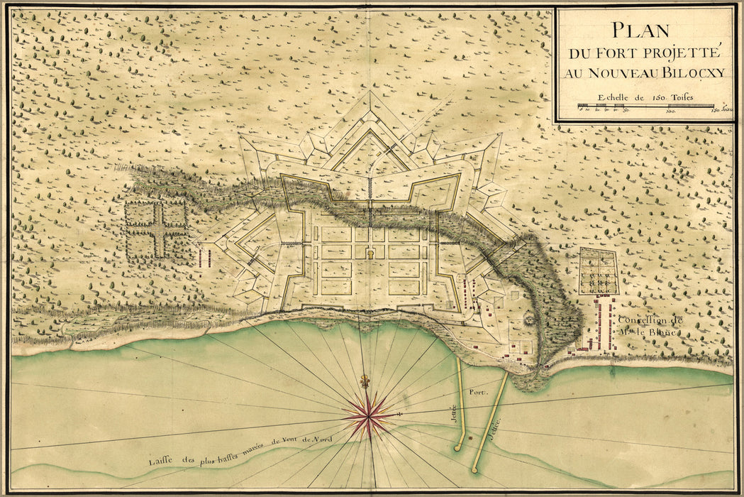 24"x36" Gallery Poster, map forts round Biloxi Mississippi 1721 in french