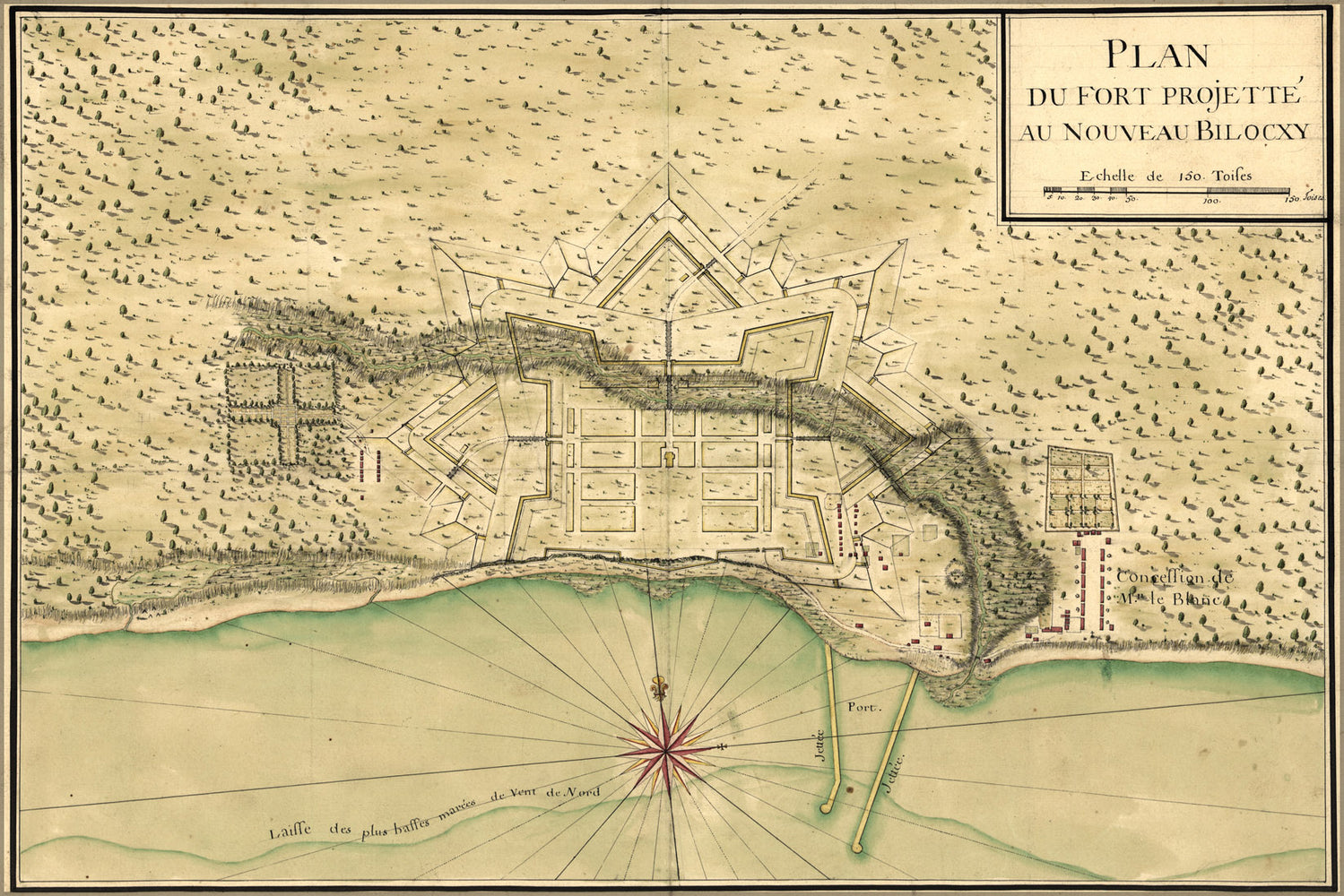 24"x36" Gallery Poster, map forts round Biloxi Mississippi 1721 in french
