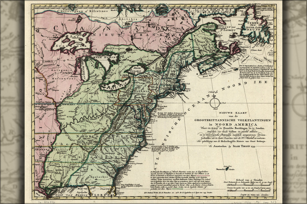 24"x36" Gallery Poster, map french english pre united states 1755 dutch