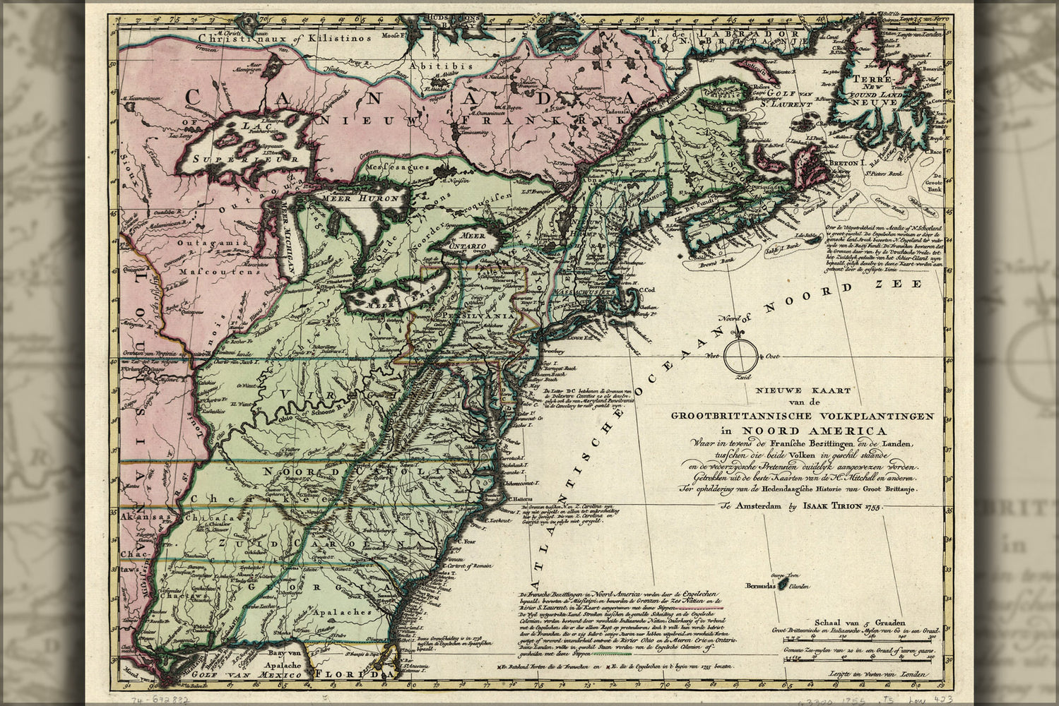 24"x36" Gallery Poster, map french english pre united states 1755 dutch