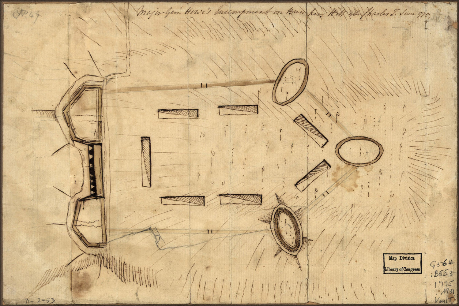 24"x36" Gallery Poster, map general Howe's camp on Bunker Hill June 1775