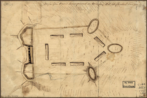 24"x36" Gallery Poster, map general Howe's camp on Bunker Hill June 1775