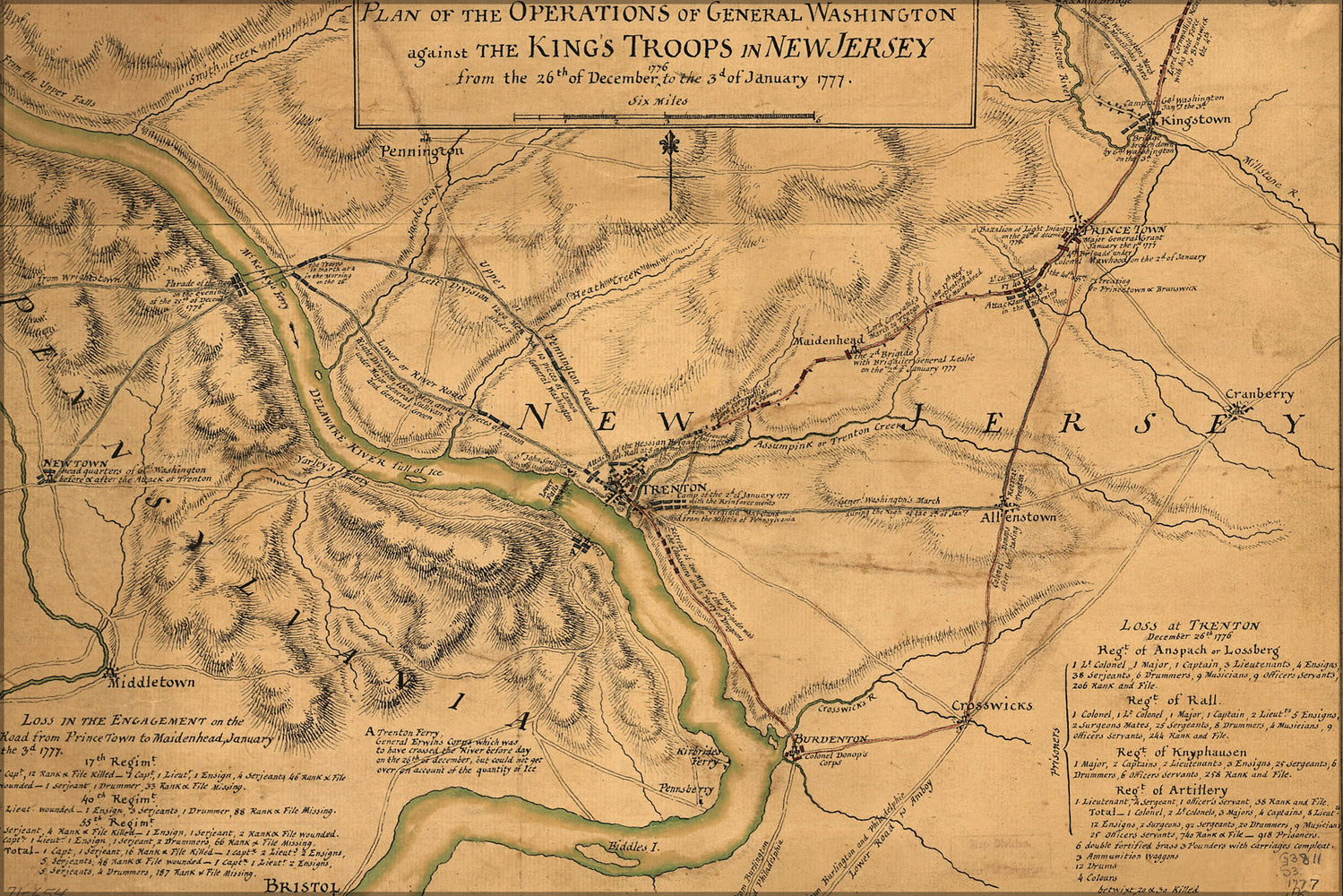 24"x36" Gallery Poster, map george Washington in New Jersey 1776-1777