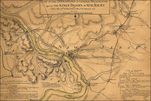 24"x36" Gallery Poster, map george Washington in New Jersey 1776-1777
