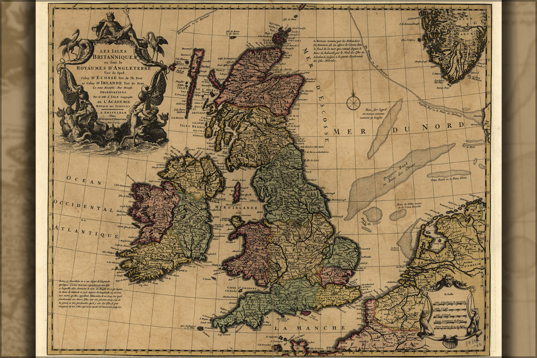 24"x36" Gallery Poster, map great britain england scotland 1726 in French