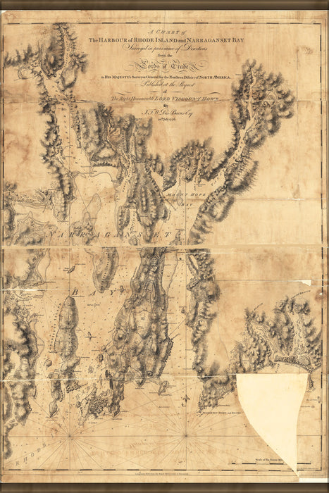 24"x36" Gallery Poster, map harbor of Rhode Island & Narraganset Bay 1776