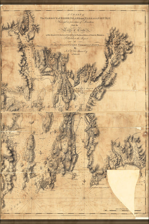 24"x36" Gallery Poster, map harbor of Rhode Island & Narraganset Bay 1776