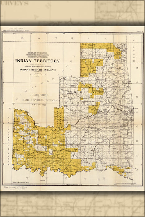 24"x36" Gallery Poster, map indian territory 1898 cherokee creek choctaw