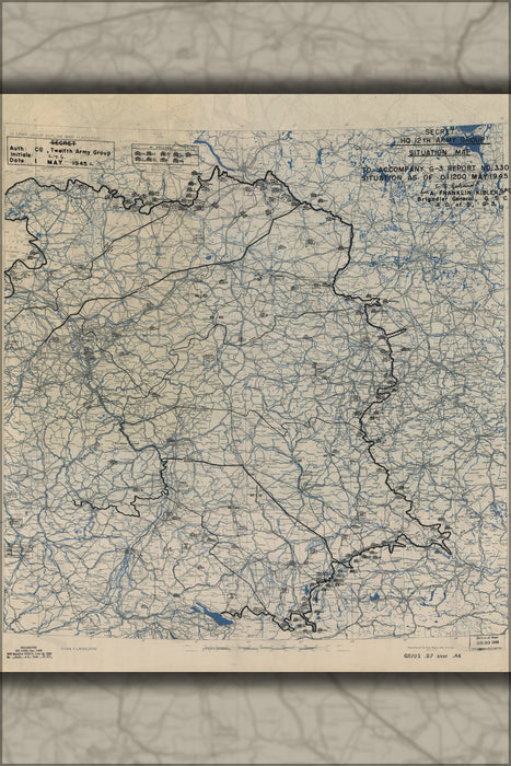 24"x36" Gallery Poster, map invasion of Germany May 1, 1945 12th army