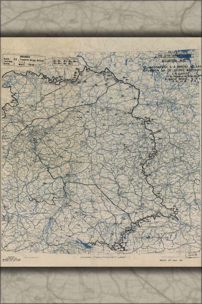 24"x36" Gallery Poster, map invasion of Germany May 1, 1945 12th army